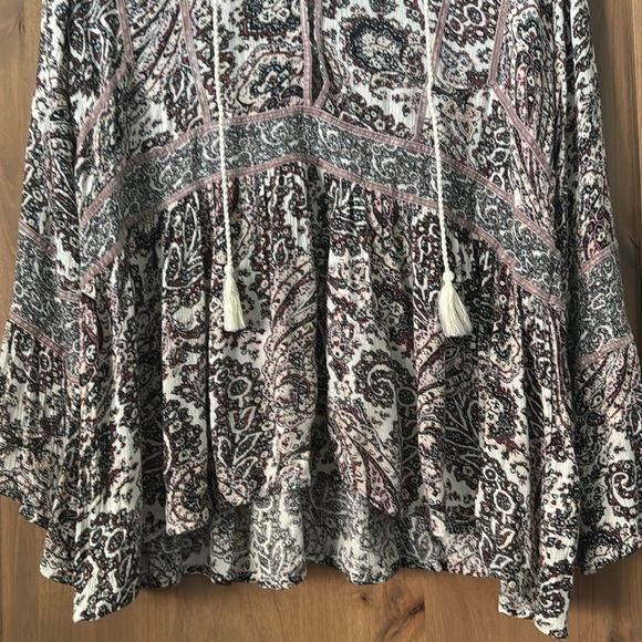 AEO Boho Deep V Neck Boho Peasant Top Blouse Womens XL Viscose Velvet seams - Picture 6 of 12